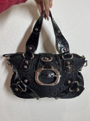 GUESS Y2K Vintage Monogram Shoulder Bag Early 2000s Studded Chunky Strap Black - Image 1 of 4