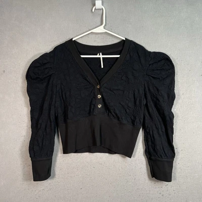 Top Henley manga abullonada Gemma FREE PEOPLE para mujer grande negro recortado Foto 1 de 4