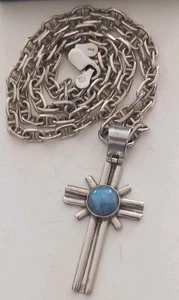 MODERNIST STERLING SILVER CROSS ON SUBSTANTIAL S.S. CHAIN IN VGC - Picture 1 of 14