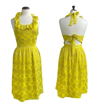 Платье с бретелью через шею женское Lauren Moffatt с открытой спиной с принтом желтое шелковое размер 8 - Изображение 1 из 4