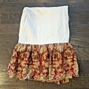 Vintage Ralph Laure Jardiniere Sateen Red Gold KING Bed Skirt Dust Ruffle Cotton