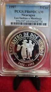 1997 Nicaragua Las Inditas o Mestizaje 5 Cordobas PCGS PR69 Ibero-American Seri - Picture 1 of 9