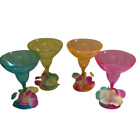Summer Outdoor Colorful Luau Hibiscus Margarita Glasses Set of 4 Colors NEW 