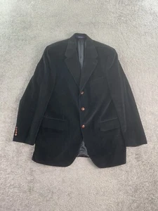 Vintage Chaps Ralph Lauren Sport Coat 42 L Black Corduroy Leather Buttons 90s - Picture 1 of 14