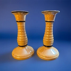 Atq Peach Lusterware 2 Candleholders 6"-Czecho-Slovakia-GUC - Picture 1 of 10