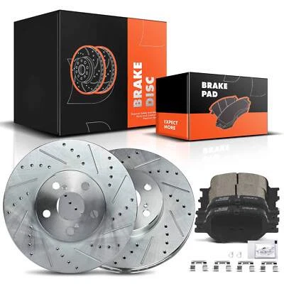 Rotor delantero perforado y pastilla de freno de cerámica para Toyota Celica 00-05 Scion tC 05-10 Foto 1 de 4