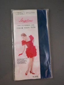 Vtg 80's 90's ANGELINA Dark Navy Blue Panty Hose Lingerie 100% Nylon Pinup Rare - Picture 1 of 5