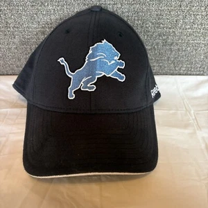 Detroit Lions Reebok Black Fitted Hat Blue Embroidery One Size Sports Football - Picture 1 of 7