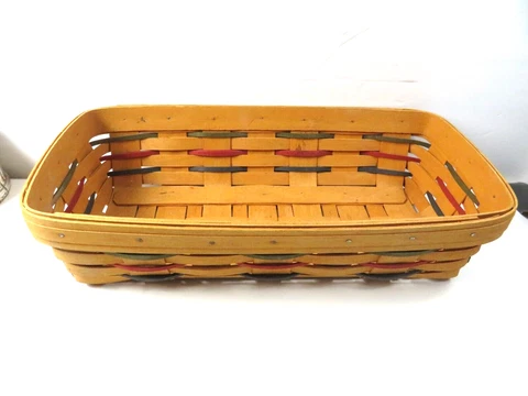 Longaberger Large Bread Basket 14" Signed Dated 1996 Vintage Red Blue stripes Cover