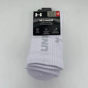 Men's Under Armour UA 3-Maker 3-Pack Cushioned Mid-Crew Socks (8.5-13) White - Picture 1 of 5