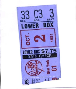 OCT 2, 1981 BALTIMORE ORIOLES @ NY YANKEES TWO (2) TICKET STUBS, WINFIELD 2 HRS - Picture 1 of 2