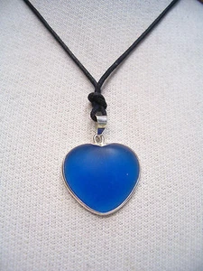 925 SILVER Blue Synthetic Quartz Heart Pendant - Crewneck - Pendant - Picture 1 of 3