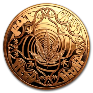 1 OZ MONEDA HIPPIE DE CANNABIS DE COBRE FINO .999 BU - Imagen 1 de 3