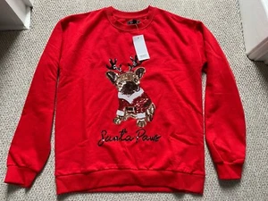 BNWT Red Santa Paws Dog Sequin LIPSY @ Next Christmas Jumper Size Medium - Picture 1 of 5