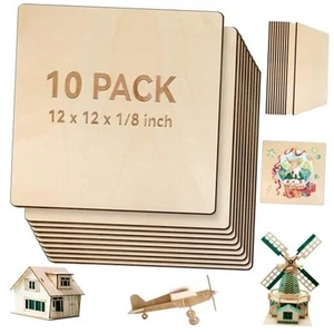 10 Pack 3 MM 1/8" x 12" x 12" Craft Wood, Plywood Board Basswood Sheets, - Picture 1 of 7