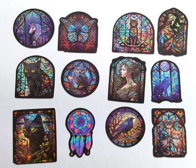 STAINED GLASS #C Sticker Beautiful Image Picture 12Pcs Decal Phone Bottle Laptop - Image 1 of 4