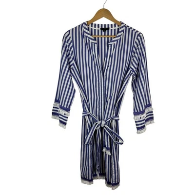 Vestido túnica de algodón popelina a rayas J Crew talla 6 azul náutico preppy cinturón playa Foto 1 de 4