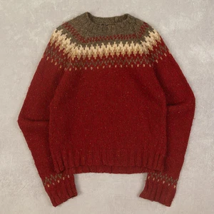 Vintage 90er gemusterter Woll Strick Pullover S Made in Canada Damen Kirschrot  - Bild 1 von 6