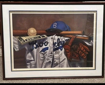 Litografía de béisbol vintage de los Brooklyn Dodgers de Bill Williams enmarcada #180/600 Foto 1 de 4