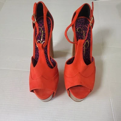 Jessica Simpson Tacones Plataforma Correa en T Rojo Coral Talla 9B Foto 1 de 4
