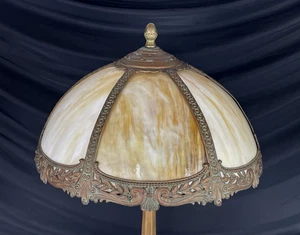 Antico paralume lampada vetro scorie epoca Handel caramello pannello piegato Tiffany art deco - Foto 1 di 24