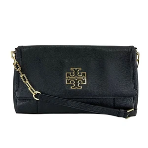 Tory Burch Britten Chain Shoulder Bag 48291 001 Black Gold Hardware Leather - Picture 1 of 18