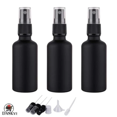 Conjunto de 3 frascos de spray de vidro recarregáveis preto fosco 2 oz para óleos essenciais - Imagem 1 de 4