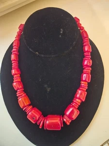 INCREÍBLE COLLAR DTR JAY KING MINES ROJO GRUESO BARRIL ROJO CORAL ESTERLINA BROCHE - Imagen 1 de 4