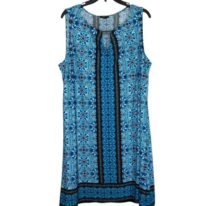 Lavanya Women’s Sz 2X Blue Black Geometric Midi Dress - Picture 1 of 12