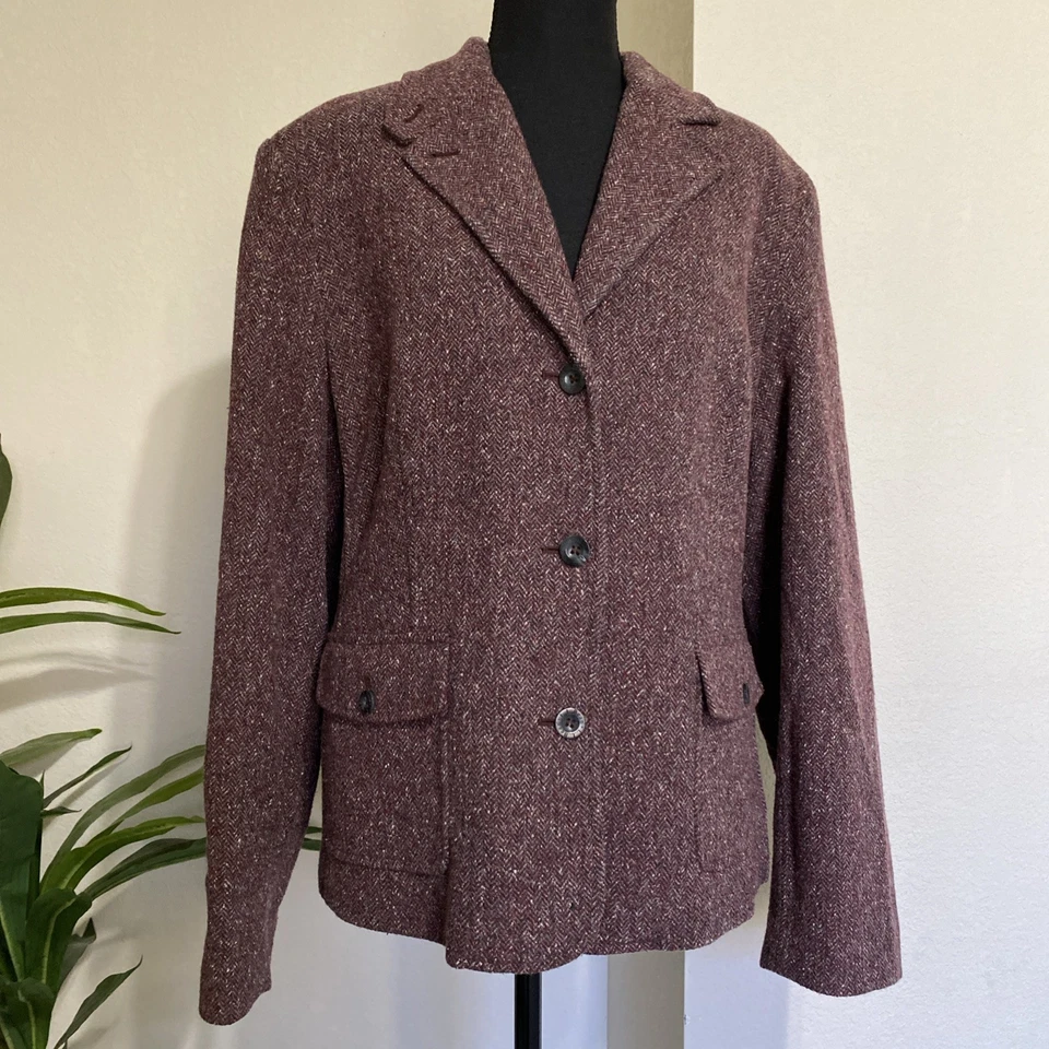 Blazer LL Bean Tweed XL Lana Mezcla Seda Espiga Borgoña Academia Carrera De Colección Foto 1 de 4