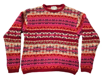 Suéter de algodón para mujer Eddie Bauer rojo/rosa/púrpura/naranja/bronceado Fair Isle Foto 1 de 4