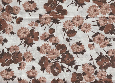 Brown & Beige Floral Woven Linen Fabric  44" x 3.75 yds Vtg Autumn - Image 1 of 4