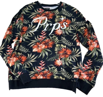 Prps XL Black Floral Knit Long Sleeve Sweatshirt Men Crew Neck Cotton Worn Once - Image 1 of 4