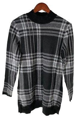 Isaac Mizrahi Live! 格子提花毛衣束腰外衣黑色 — 第 1/2 张图片