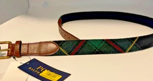 Nuevo con etiquetas Para hombres Polo Ralph Lauren Cuero Ribete Tartán Cinturón a Cuadros Verde Oscuro S M L 0029 - Imagen 1 de 2