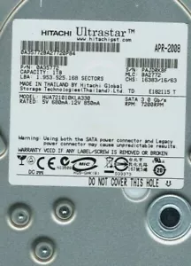 Hitachi Ultrastar 0A35772 1TB 7.2K RPM 3Gbps SATA 3.5" LFF Drive HUA721010KLA330 - Picture 1 of 1