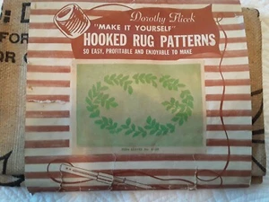 Vintage Hooked Rug Stamped Burlap Fern Leaf Pattern by Dorothy Flicek New in Pac