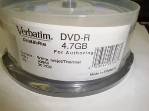 Verbatim 93966 DataLifePlus 4.7GB DVD-R Authoring Ink New 20 Pack - Afbeelding 1 van 2