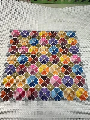 Handpainted Needlepoint Canvas,13 mesh Heart- flowers design, Orange Zweigarty - Image 1 of 4