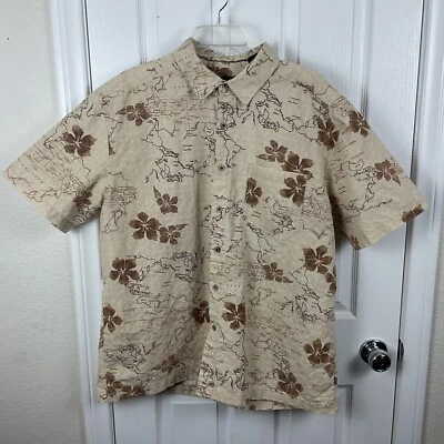 REI Men’s Beige Cartography Cotton Blend Short Sleeve Button Up Camp Shirt XL - Image 1 of 4