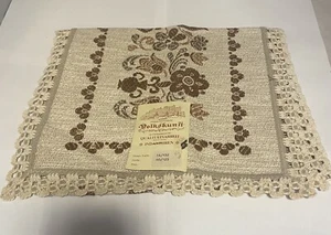 Vintage MCM Table Runner, Brown Florals with Edging, Volkskunst - Picture 1 of 10