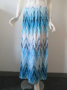 Saint Tropez West Blue Chevron Hobo Tribal Print A Line Long Maxi Jersey Skirt M - Picture 1 of 6