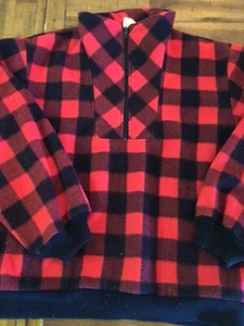 UNIONBAY | Vtg Buffalo Plaid Red Black Fleece Boxy 1/4 Zip Pullover Jacket - Picture 1 of 4