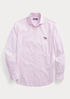 Camisa Ralph Lauren Etiqueta Púrpura Caballo de Pie Rosa Blanco Rayas Popelina Foto 1 de 4
