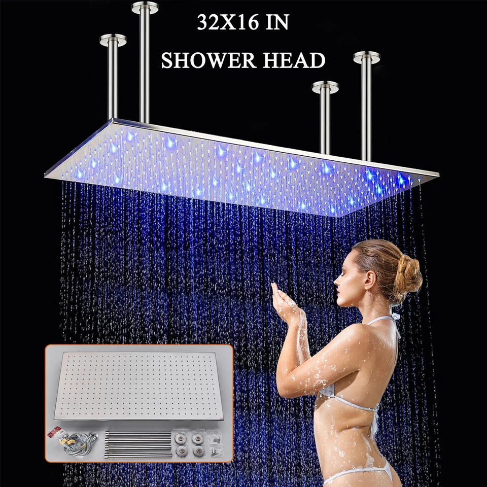 20"brushed Nickel LED Shower Head Ceiling Mounted Rain Large Shampoo Sprayer1