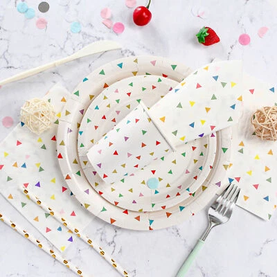 Треугольная одноразовая посуда для дня рождения вечеринки бумажные тарелки салфетки чашки соломинки - Изображение 1 из 4