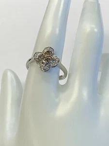 estate STERLING SILVER Champagne & WHITE DIAMOND BEAUTIFUL RING px - Picture 1 of 10