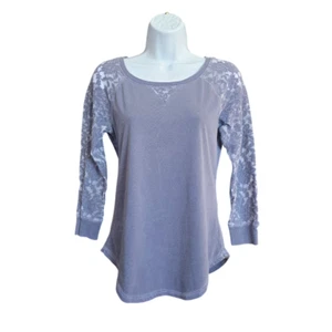 Mudd Womens Vintage Periwinkle Blue Shirt M Floral Raglan Burnout Sleeves Y2K - Picture 1 of 14