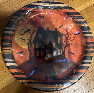 Platos de papel para almuerzo de 8 quilates de luna llena de Halloween NUEVO EN PAQUETE - Imagen 1 de 2