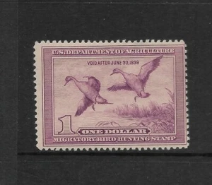 US Scott #RW5 mint hinged $1 light violet 1938 Pintail Drake Duck Stamp thin spo - Picture 1 of 2
